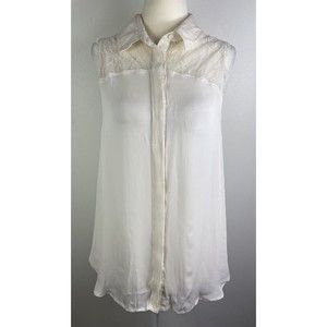 Haute Hippie Womens Silk Sleeveless Lace Blouse Medium Ivory Sheer Fairycore
